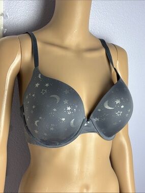Victoria's Secret Perfect Shape Gray Moon & Stars Padded Smooth T-Shirt Bra
